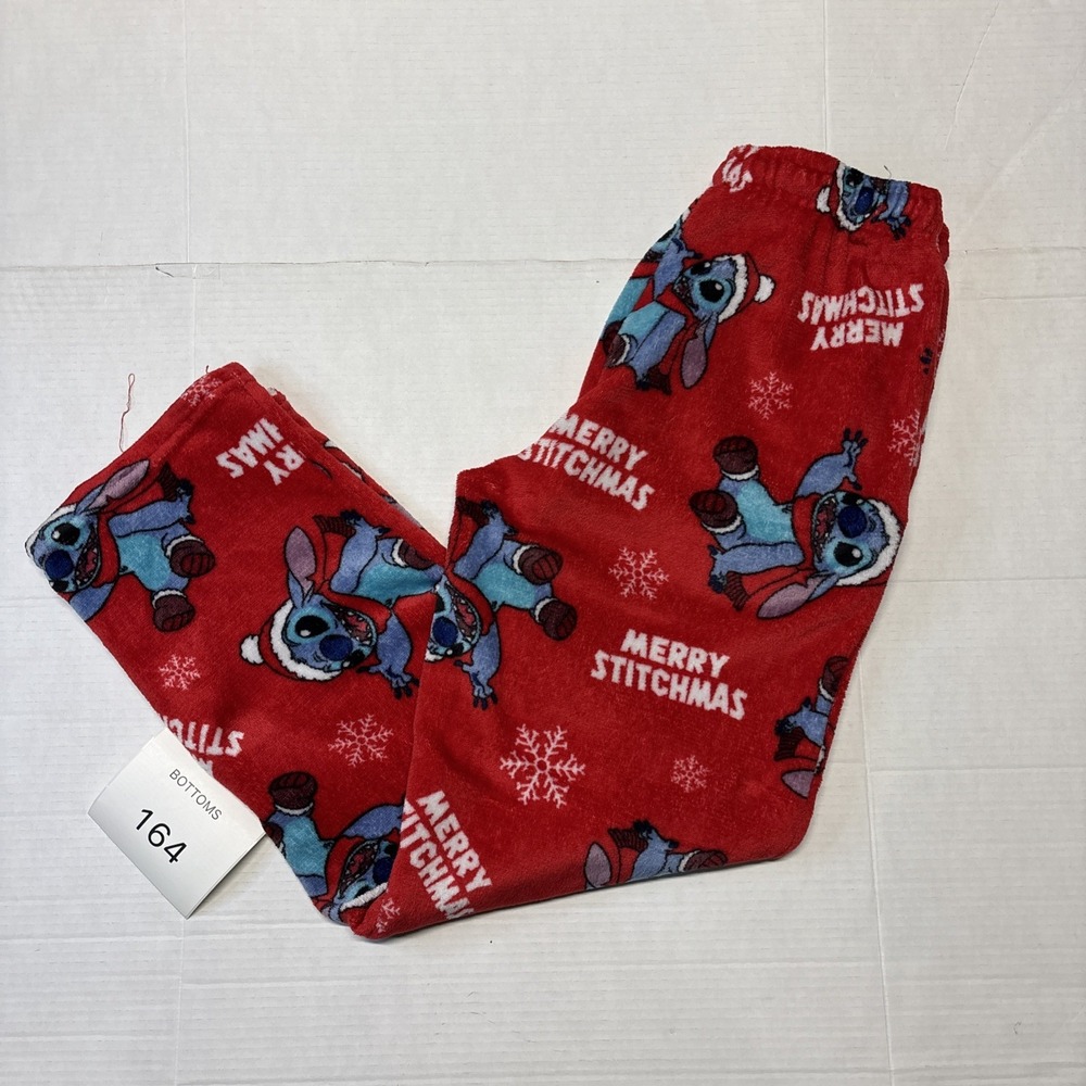 Disney Stitch Christmas Pajama Pants Mens Small Red Fleece Merry Stitchmas
